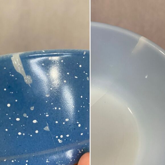 5- Vintage Fire King Blue Granite Speckled Cereal Bowls. - Picture 8 of 11